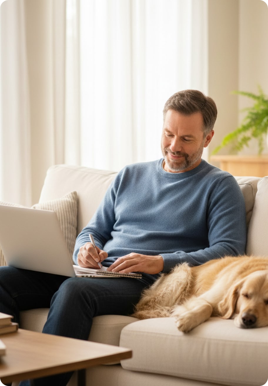 man and dog relaxing