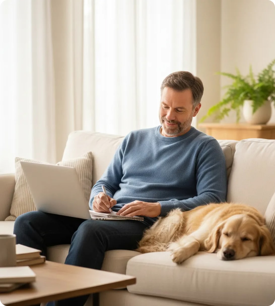 man and dog relaxing